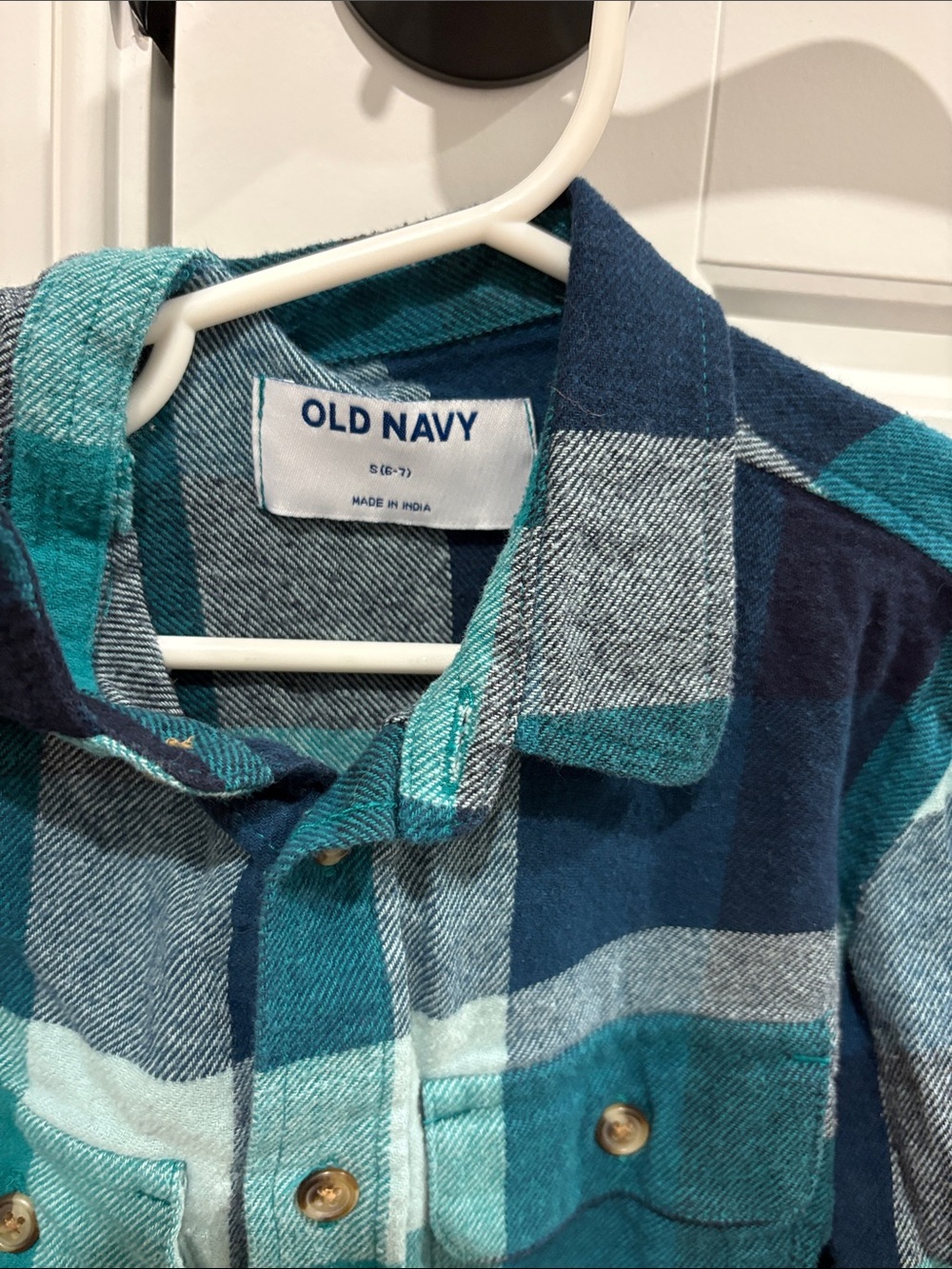 Old Navy Teal & Navy Plaid Flannel Shirt - Picture 2 of 3